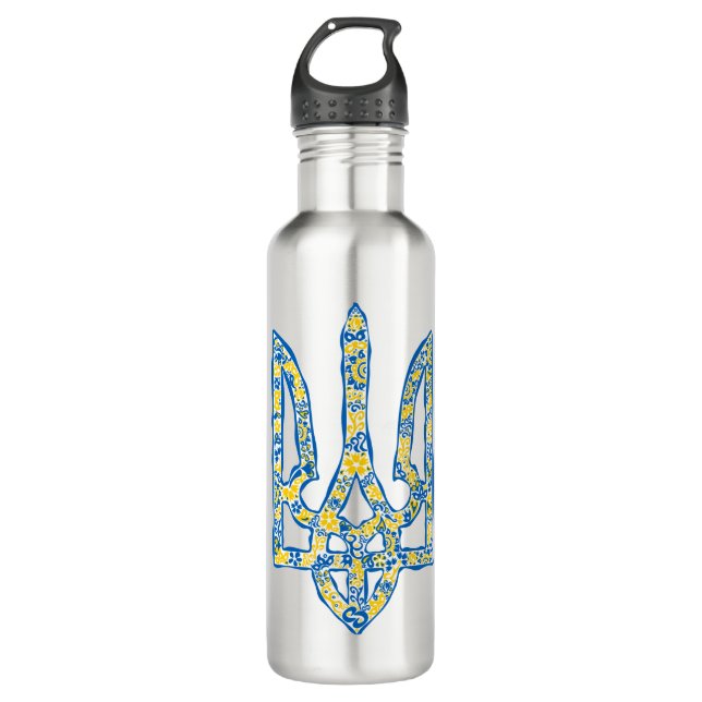 Ukrainisches Emblem trident tryzub ethnisch Edelstahlflasche (Vorderseite)