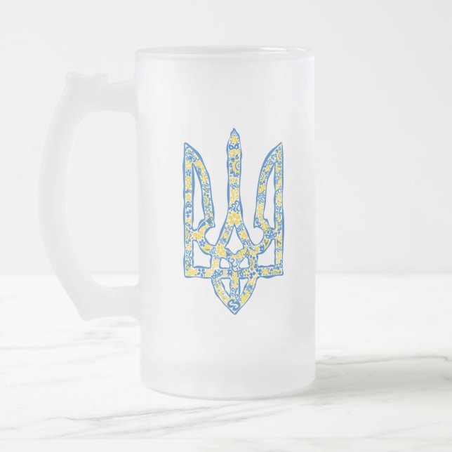 Ukrainisches Emblem trident tryzub ethnisch  Mattglas Bierglas (Links)
