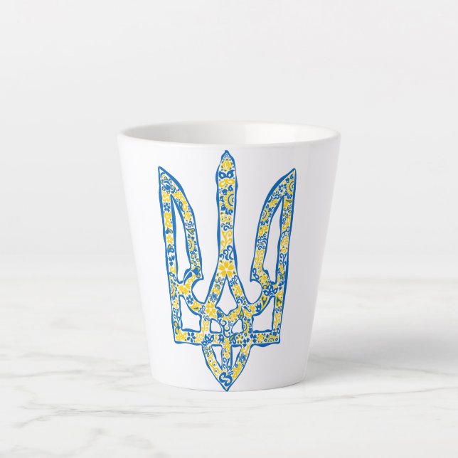 Ukrainisches Emblem trident tryzub ethnisch Milchtasse (Vorderseite)