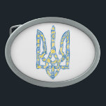 Ukrainisches Emblem trident tryzub ethnisch Ovale Gürtelschnalle<br><div class="desc">Ukrainisches Emblem Trident tryzub in ukrainischen Flaggenfarben und ethnischen Mustern Ukraine, Ukrainisch, Wappen, nationales Emblem, Trident, Trazub, ethnische Muster, ukrainische Flagge, blau und gelb, kein Krieg, Stopp-Krieg, Krieg, stolze, Staat, Regierung, Zeichen, Freiheit, national, Land, Unabhängigkeit, Unabhängigkeitstag, Muster, ethnische, Ethno, Volkskunst, Folklore, Zelensky, Kiew, UA, Patrioj, tic, Europe, Label, Abzeichen, Republik,...</div>