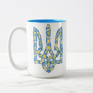 Ukrainisches Emblem trident tryzub ethnisch Zweifarbige Tasse