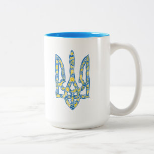Ukrainisches Emblem trident tryzub ethnisch Zweifarbige Tasse