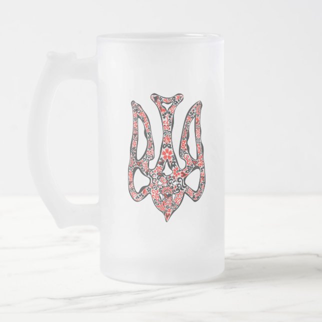 Ukrainisches Emblem trident tryzub stilisiert Mattglas Bierglas (Links)