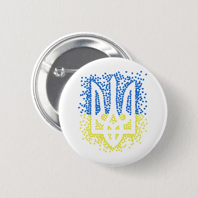Ukrainisches Emblem trident tryzub zerstreut Herze Button (Vorne & Hinten)