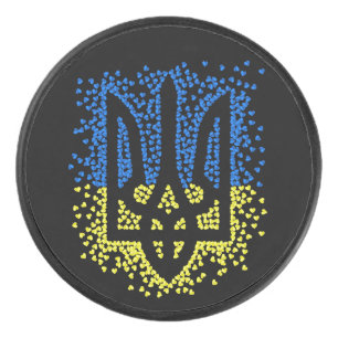 Ukrainisches Emblem trident tryzub zerstreut Herze Eishockey Puck