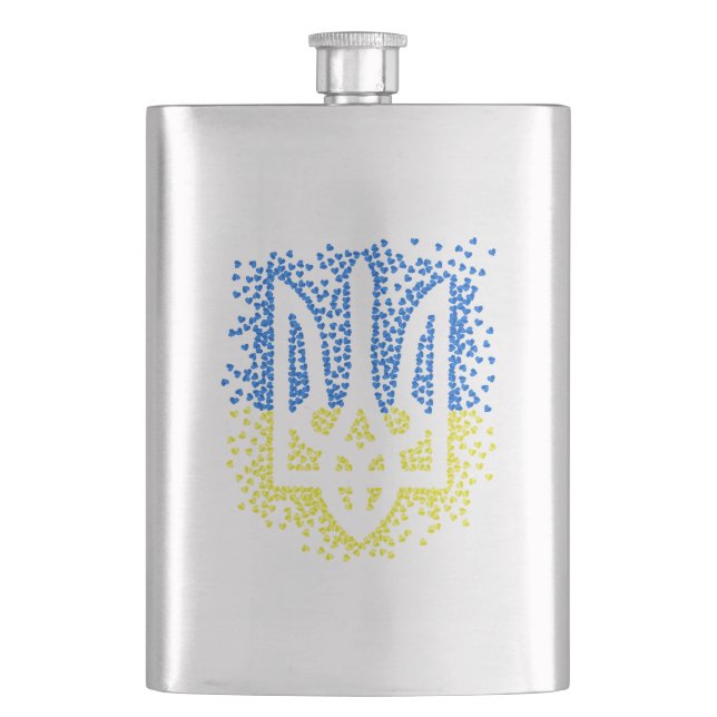 Ukrainisches Emblem trident tryzub zerstreut Herze Flachmann (Vorderseite)