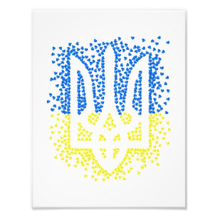 Ukrainisches Emblem trident tryzub zerstreut Herze Fotodruck