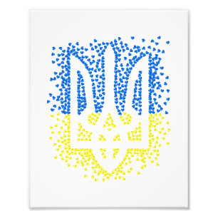 Ukrainisches Emblem trident tryzub zerstreut Herze Fotodruck