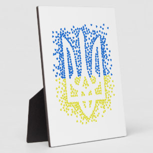 Ukrainisches Emblem trident tryzub zerstreut Herze Fotoplatte