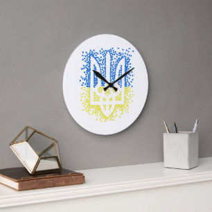 Ukrainisches Emblem trident tryzub zerstreut Herze Große Wanduhr