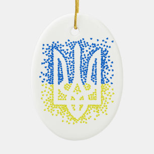 Ukrainisches Emblem trident tryzub zerstreut Herze Keramik Ornament