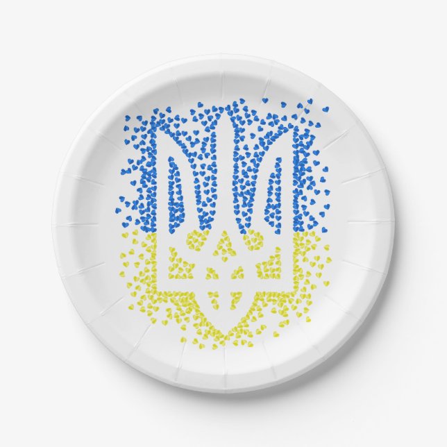 Ukrainisches Emblem trident tryzub zerstreut Herze Pappteller (Vorderseite)