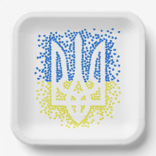 Ukrainisches Emblem trident tryzub zerstreut Herze Pappteller