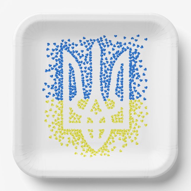 Ukrainisches Emblem trident tryzub zerstreut Herze Pappteller (Vorderseite)