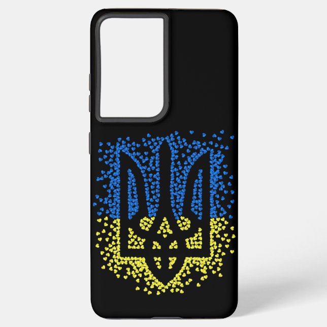 Ukrainisches Emblem trident tryzub zerstreut Herze Samsung Galaxy Hülle (Rückseite)