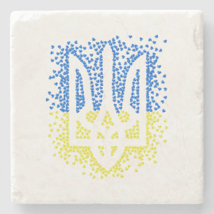 Ukrainisches Emblem trident tryzub zerstreut Herze Steinuntersetzer