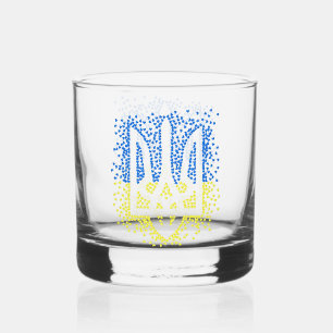 Ukrainisches Emblem trident tryzub zerstreut Herze Whiskyglas