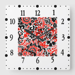 Ukrainisches ethnisches Blumenmuster abstrakt Quadratische Wanduhr
