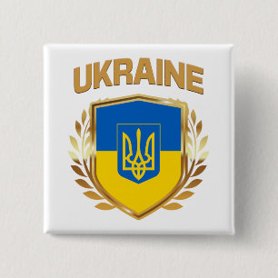 ukrainisches Flaggenschild und Emblem Button