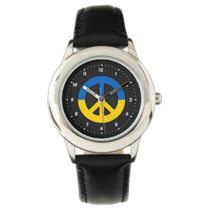 Ukrainisches Friedenszeichen auf schwarzem Hinterg Armbanduhr