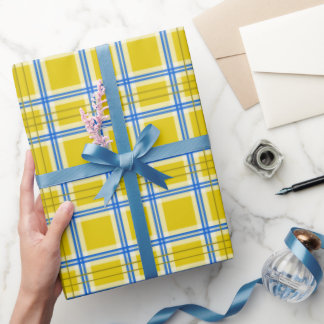 Ukrainisches Kariert-Blau-Gelb-Geschenk Geschenkpapier