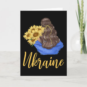 Ukrainisches Mädchen mit Sonnenblumen Blaue Gelbe Karte