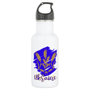 Ukrainisches Nationalsymbol Tryzub aus Weizenähre Edelstahlflasche