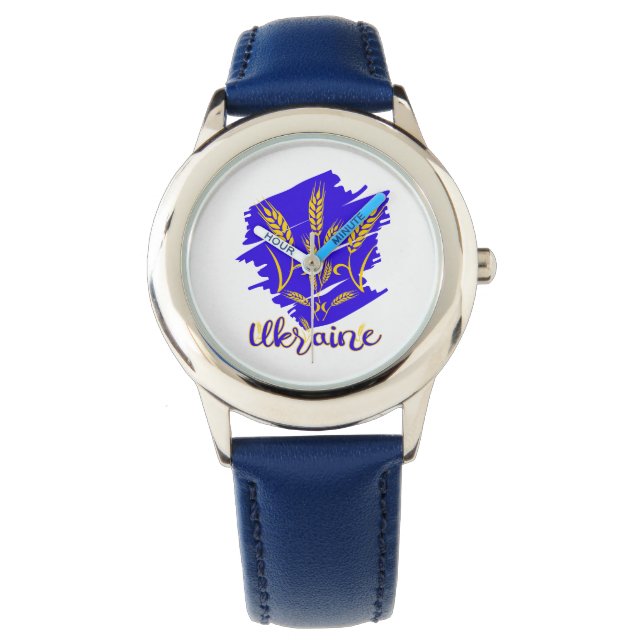 Ukrainisches Nationalsymbol tryzub aus Weizenohr Armbanduhr (Vorderseite)