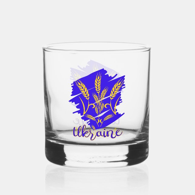 Ukrainisches Nationalsymbol tryzub aus Weizenohr Whiskyglas (Vorderseite)