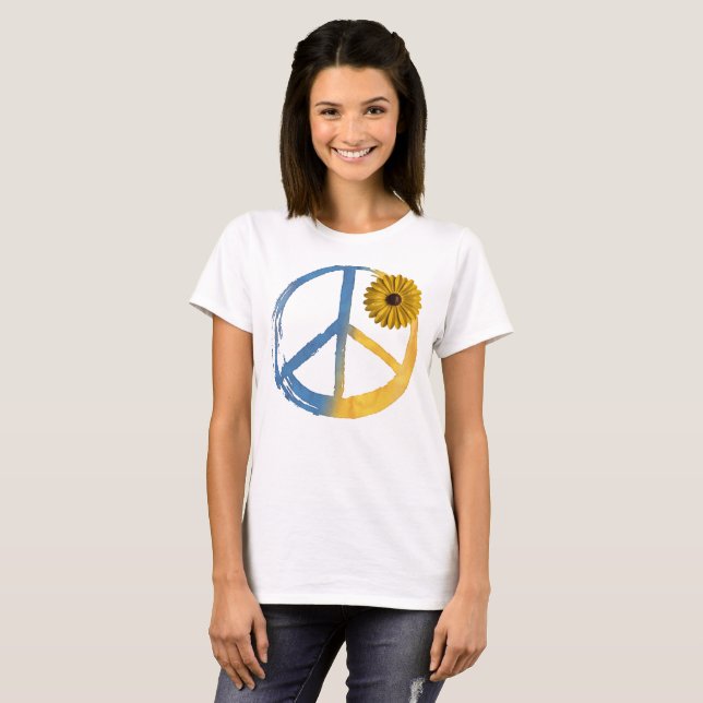 Ukrainisches PEACE Symbol Zeichen Sonnenblume Ukra T-Shirt (Vorne ganz)