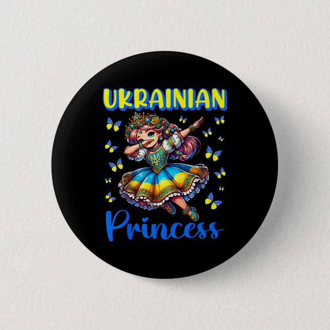Ukrainisches Prinzessin Dab Mädchen Flagge Kleid E Button (Vorderseite)