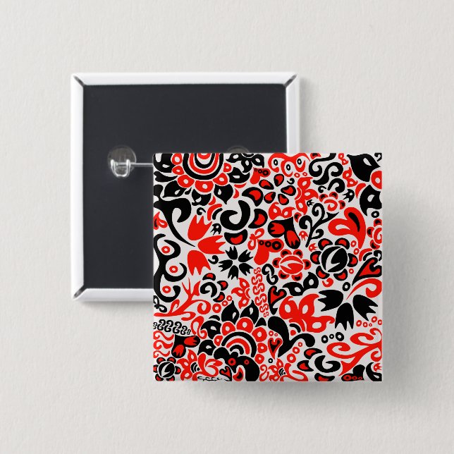 Ukrainisches Volkskunst-Blumenmuster Button (Vorne & Hinten)