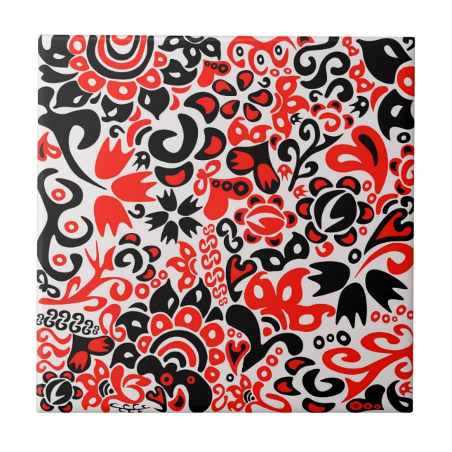 Ukrainisches Volkskunst-Blumenmuster  Fliese (Vorderseite)