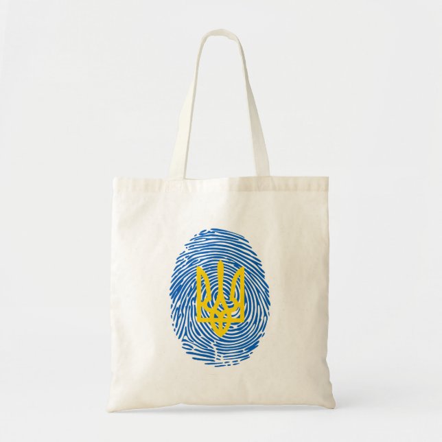 Ukrainisches Wappen auf Fingerabdruck-Hintergrund Tragetasche (Vorne)