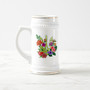 Ukrainisches Wappen Dreizack Tryzub blühende Blume Bierglas