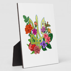 Ukrainisches Wappen Dreizack Tryzub blühende Blume Fotoplatte
