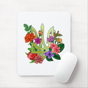 Ukrainisches Wappen Dreizack Tryzub blühende Blume Mousepad