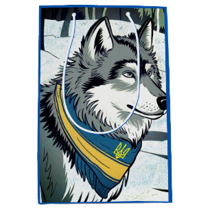 Ukrainisches Wolf-Symbol, stark, stolz Ukraine Art Mittlere Geschenktüte