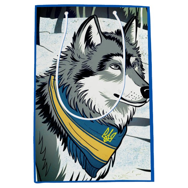 Ukrainisches Wolf-Symbol, stark, stolz Ukraine Art Mittlere Geschenktüte (Vorderseite)