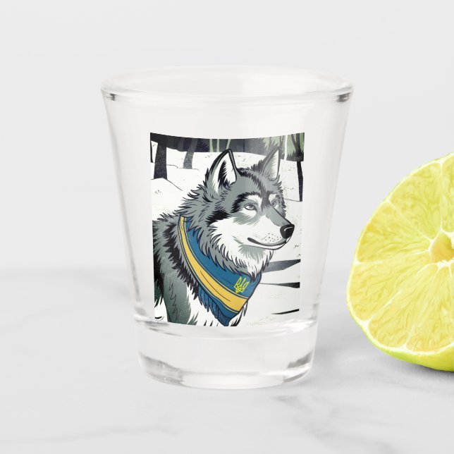 Ukrainisches Wolf-Symbol, stark, stolz Ukraine Art Schnapsglas (Vorderseite)