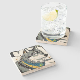 Ukrainisches Wolf-Symbol, stark, stolz Ukraine Art Steinuntersetzer