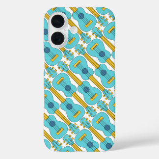 Ukulele Blau und Weiß Muster iPhone 16 Hülle