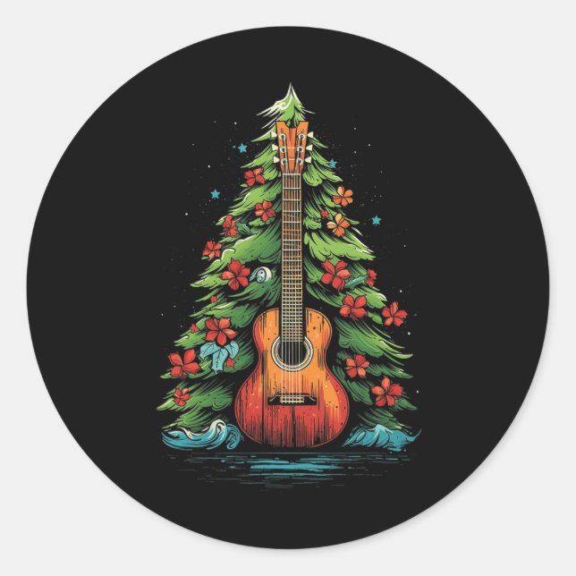 Ukulele Christmas Music Graphic T-Shirts for Men W Runder Aufkleber (Vorderseite)