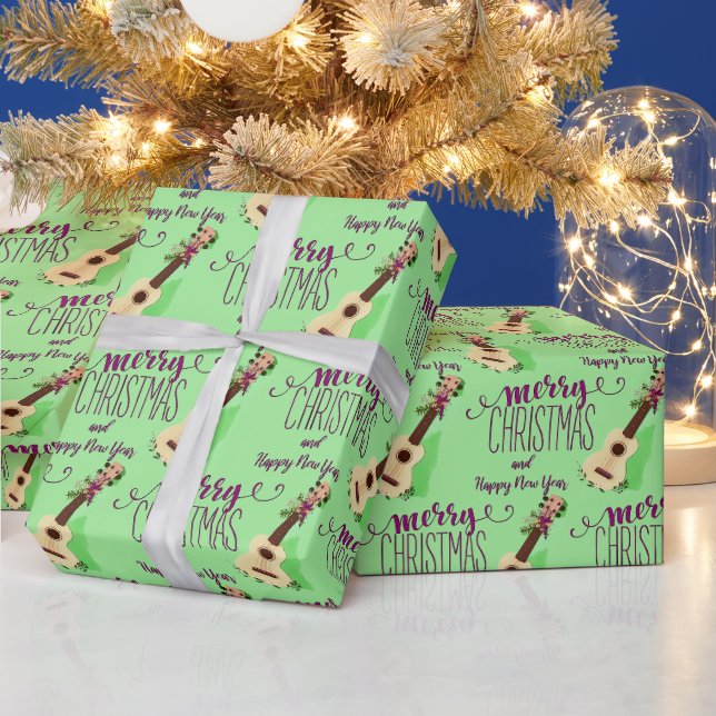 Ukulele Frohe Weihnachten und Glück Neues Jahr Geschenkpapier (Feiertage)