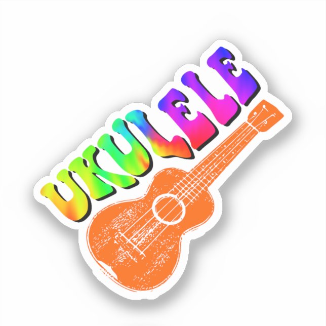 Ukulele Gefärbte Krawatte Groovy Text Art Aufkleber (Vorderseite)