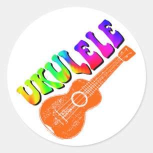 Ukulele Gefärbte Krawatte Groovy Text Art Runder Aufkleber