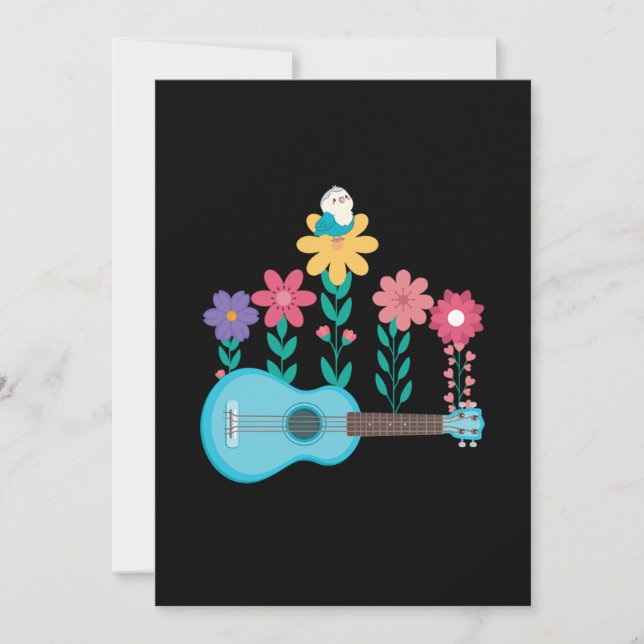 Ukulele Gitarre Blume Musik Akustisches Bassgesche Einladung (Vorderseite)