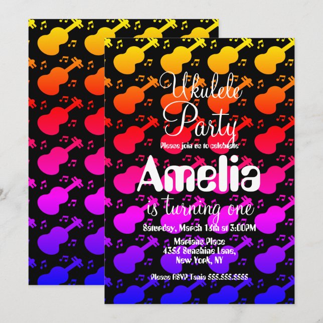 Ukulele Guitar Music Geburtstag Einladung (Vorne/Hinten)
