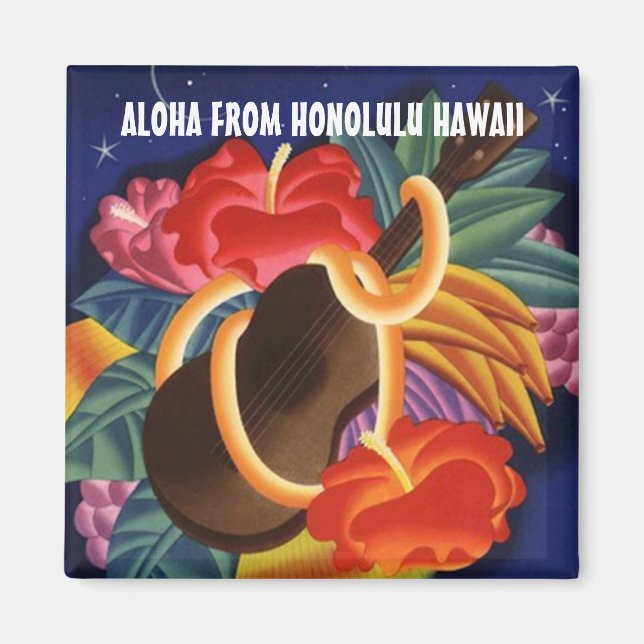 UKULELE HAWAII REISE SOUVENIR MAGNET ~ CUSTOMIES (Vorne)