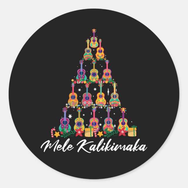Ukulele Hawaiian Mele Kalikimaka Ukulele Guitar Ch Runder Aufkleber (Vorderseite)